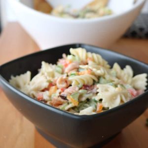 Two bowls of vegetarian pasta salad