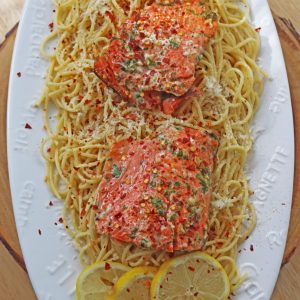 Baked Salmon with Lemon Butter Pasta