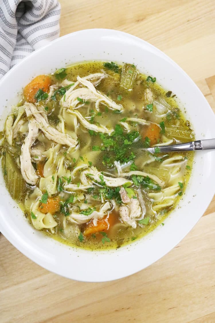 Instant Pot Chicken Noodle Soup. Itโs the perfect quick and easy meal to warm you up on a chilly day! Chicken-Noodle-Soup