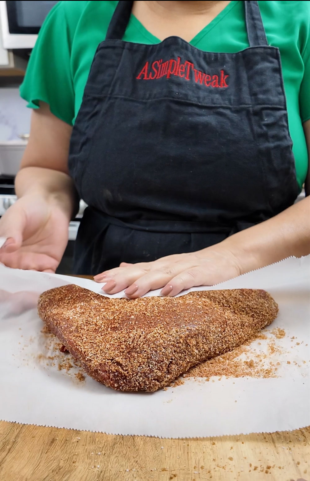 A crust of spices with the right amount of brown sugar not only develops great flavor on the brisket but also tenderizes the meat for a moist and tender result. I-recommend-letting-the-rub-sit-on-the-meat-for-up-to-24-hours-so-the-flavors-are-really-absorbed-into-the-meat