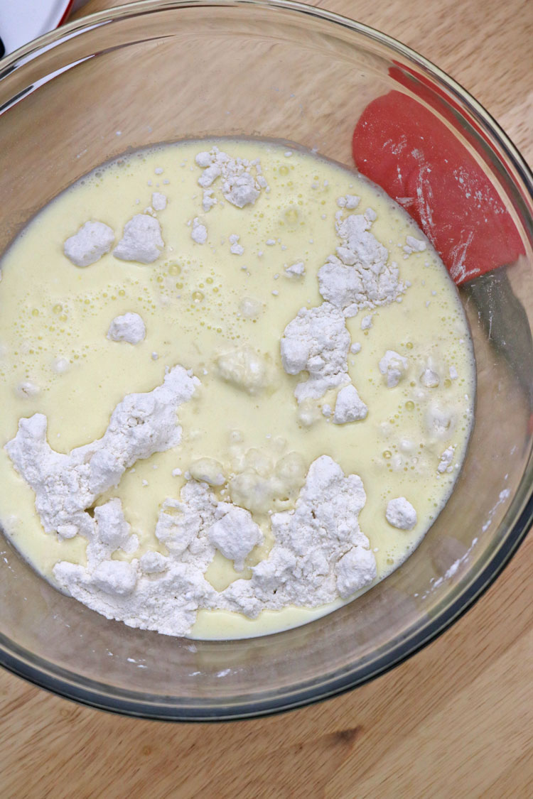 Add-the-buttermilk-egg-mixture-to-the-flour-in-a-large-bowl. Add-the-buttermilk-egg-mixture-to-the-flour-in-a-large-bowl.