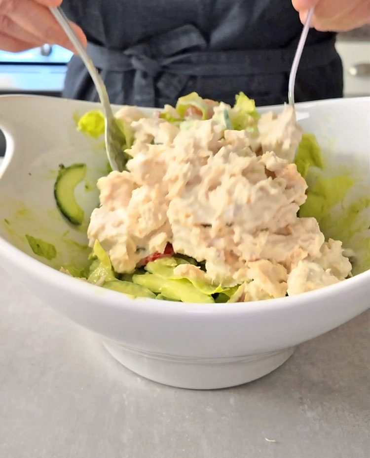 This Tuna Salad has plenty of crunch and is delicious and filling too! Not to mention the avocado cilantro dressing, which ties the salad together. The bright flavors of this salad will make it one of your favorite things to make for a light meal. Easy-Tuna-Salad