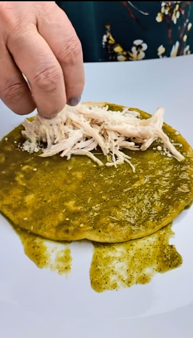 Place-a-portion-of-the-shredded-chicken-in-the-center-of-each-tortilla-and-roll-it-up. Place-a-portion-of-the-shredded-chicken-in-the-center-of-each-tortilla-and-roll-it-up