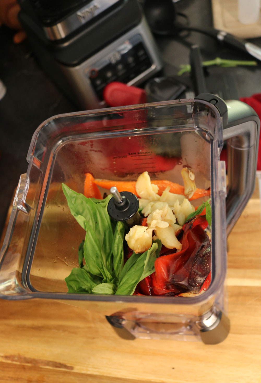 Once the vegetables are roasted, transfer them to a blender. Or you can transfer it all into a large pot and use an immersion blender. Add vegetable stock, salt, and pepper, and blend until smooth. Once-the-vegetables-are-roasted,-transfer-them-to-a-blender.-Or-you-can-transfer-all-into-a-large-pot-and-use-an-immersion-blender.-Add-vegetable-stock,-salt,-and-pepper,-and-blend-until-smooth.